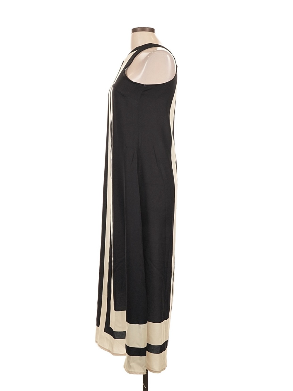 One-Shoulder Black and Cream Stripe Maxi Dress - Picture 4 of 5